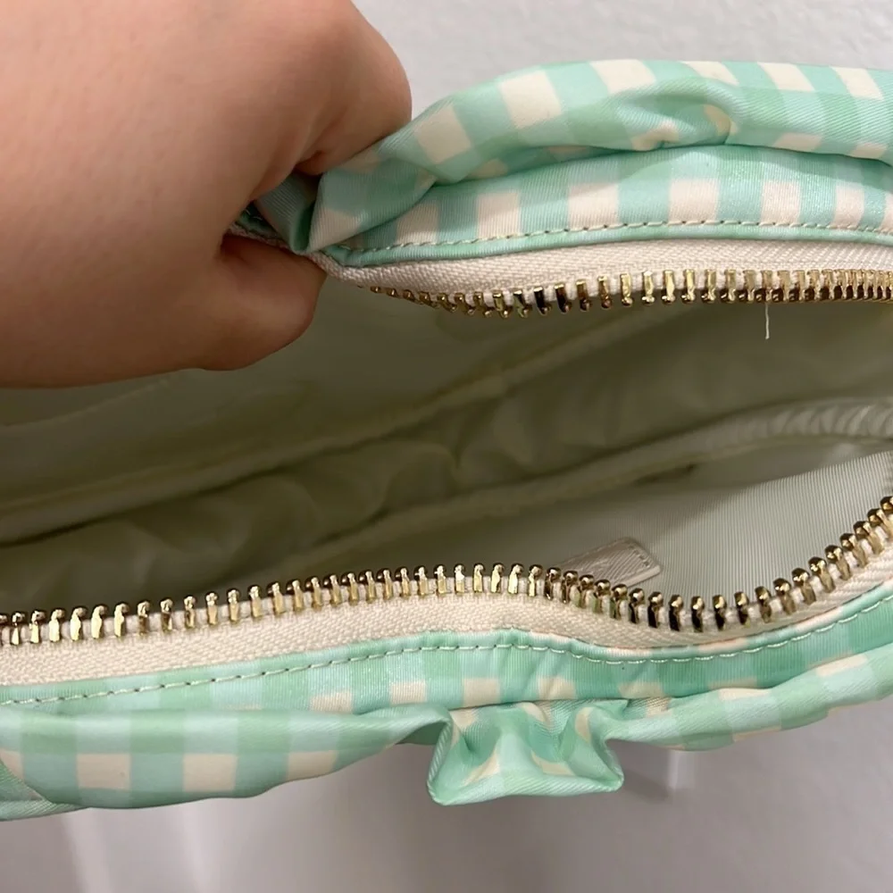 NEW Stoney Clover Green Gingham Heart Pouch with Heart Patches